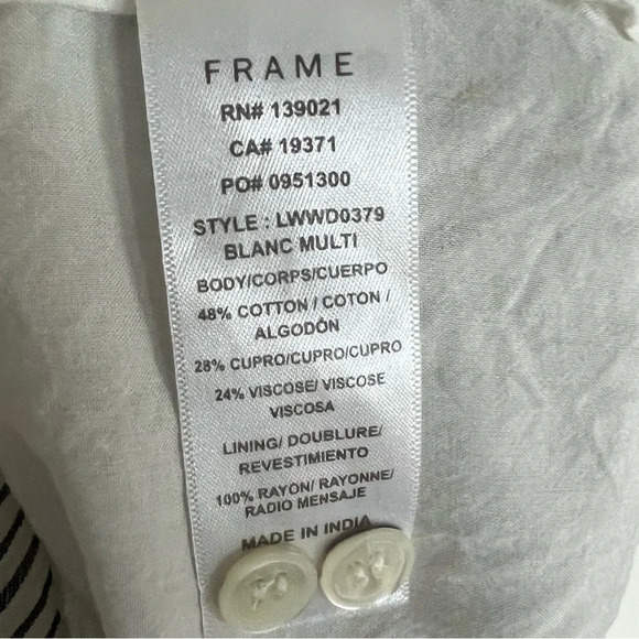 NWOT FRAME Shirred Empire Babydoll Dress Blanc Striped Black and White Large - Picture 9 of 12